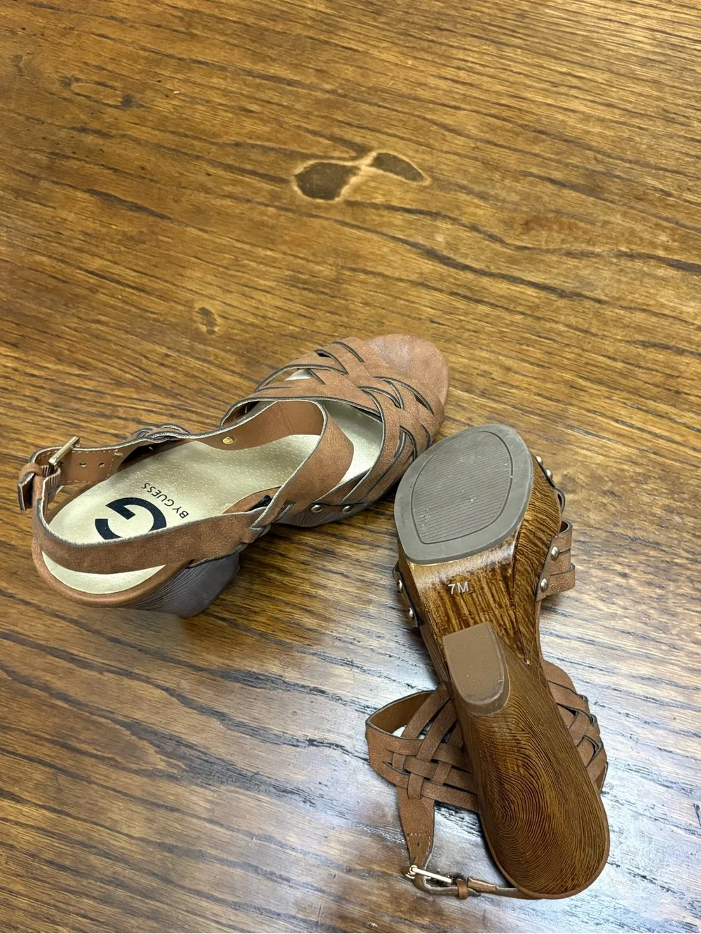 G by Guess Brown Strappy Platform Heels